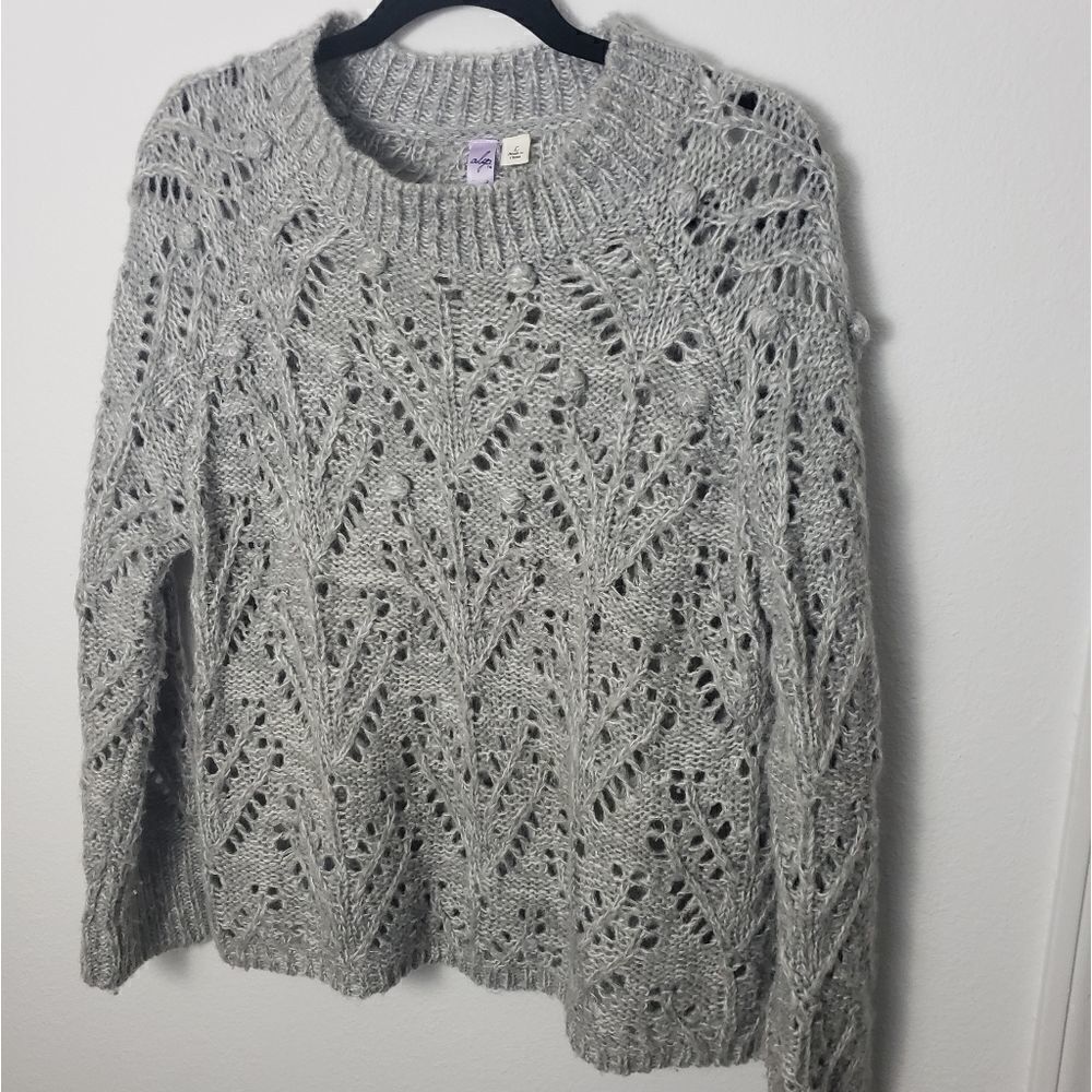 Crop pom pom open weave sweater